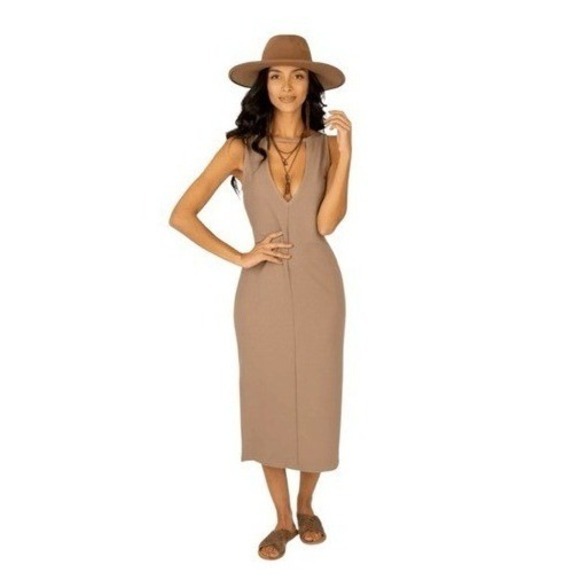 Joyfolie Dresses & Skirts - Joyfolie‎ Mia Joy Lizette Slip Dress in Warm Taupe Ribbed Knit Midi XXL